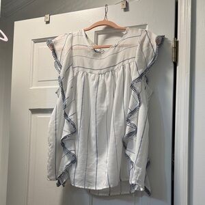 White Ruffle Sleeve Women's Top